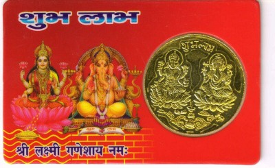 Creative Terry Religious & Goddess Gold Plated Ganesh & Laxmi ( Shubh & Labh )Vyapar Vriddhi Yantra Golden Coin ATM Card for Wealth Luck and Spiritual Protection Temple, Home,Locker, Purse, Pocket Plated Yantra Plated Yantra(Pack of 1)