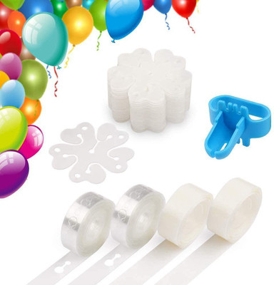 PARTY MIDLINKERZ Solid Balloon Decorating strip kit 2Arch Strip 200 Glue Dot 15 Flower clip 1Tying Tool Balloon Bouquet(White, Pack of 20)