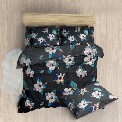 Skytex 130 TC Cotton Double Floral Flat Bedsheet(Pack of 1, Black)