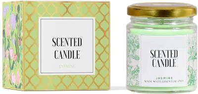 BREVVA XIX®-669-MJ-Jasmine Fragrance Scented Wax Big Jar Candle for Birthday, Diwali, Christmas, Office, Home,spa Candle(Green, Pack of 1)