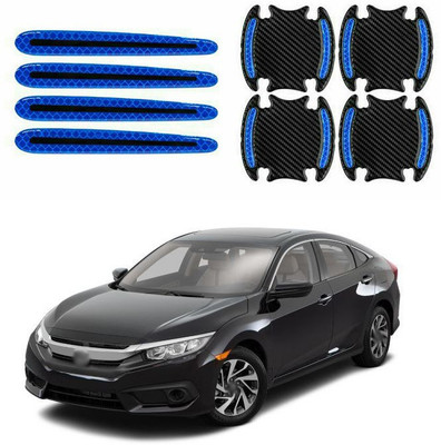 PECUNIA Stainless Steel, Plastic Car Door Guard(Black, Blue, Pack of 8, Honda, Civic)