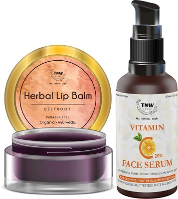 TNW - The Natural Wash Vitamin C Face Serum|Skin Clearing Serum, Face Brightening Anti-Aging Serum & Beetroot Lip Balm With Essential Oils For Dry Chapped Lips(2 Items in the set)