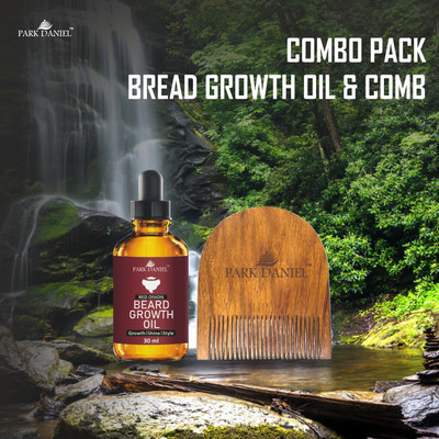 PARK DANIEL Premium Red Onion Beard Growth Oil- For Beard Growth, Style & Shine(30 ml) & Handcrafted Wooden U Shape Beard Comb 2.5 Inches- Combo Pack of 2 Items(2 Items in the set)