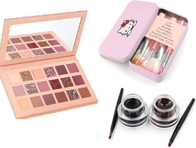 klaty BEAUTY Eyeshadow Palette with Brush Combo Kit of The New Edition Eye Shadow Pallet with 7Pcs Makeup Brush Set and Black&Brown colour Gel eyeliner(4 Items in the set)