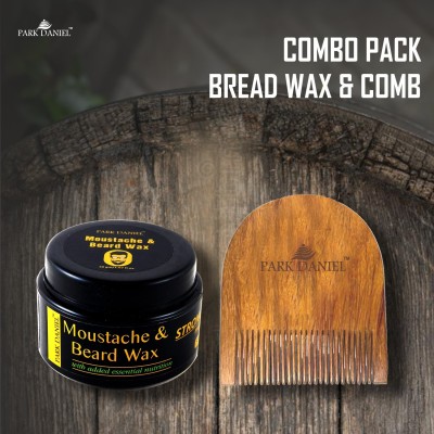 PARK DANIEL Premium Moustache and Beard Wax(50 gms)& Handcrafted Wooden U Shape Beard Comb 2.5 Inches - Combo Pack of 2 Items(2 Items in the set)