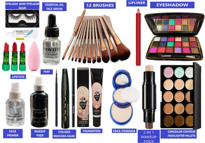 INWISH PROFESSIONAL COMPLETE ALL PRODUCTS MAKEUP KIT SET OF 30 with Foundation FacePowder Eyeliner Mascara Kajal 3Lipstick 15 Color Highlighter Concealer Contour 3 in 1 Makeup Pallete Primer Fixer FaceSerum 12Brush Eyeshadow Makeupstick Eyelash Eyeglue Puff Lipliner(30 Items in the set) INWISH PROFESSIONAL COMPLETE ALL PRODUCTS MAKEUP KIT SET OF 30 with Foundation FacePowder Eyeliner Mascara Kajal 3Lipstick 15 Color Highlighter Concealer Contour 3 in 1 Makeup Pallete Primer Fixer FaceSerum 12Brush Eyeshadow Makeupstick Eyelash Eyeglue Puff Lipliner(30 Items in the set)