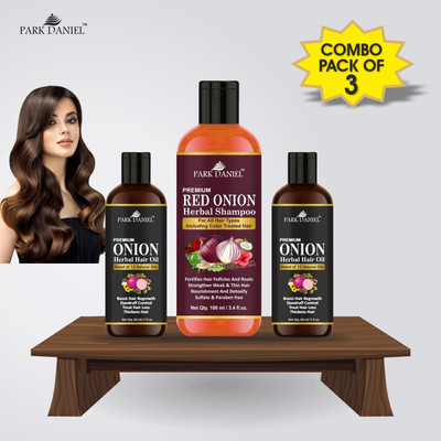 PARK DANIEL Premium Onion Herbal Hair Oil 60 ml - Pack of 2 (120ml) & Onion Herbal Shampoo 100 ml -Combo Pack Of 3 items(3 Items in the set)