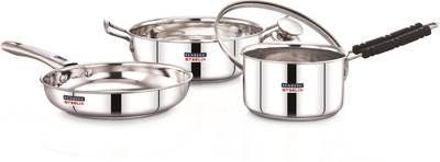 Renberg by 8904389600009 Steelix Plus including Kadai with Glass Lid, Fry Pan and Saucepan Induction Bottom Cookware Set  (Stainless Steel, 4 - Piece)