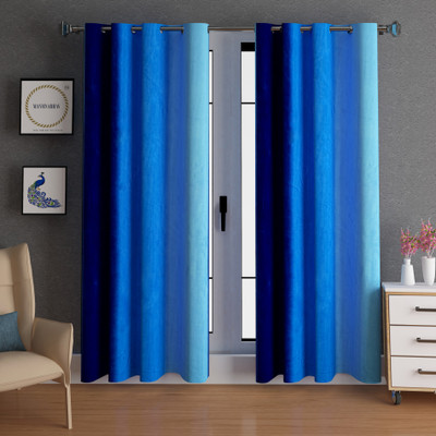 manmnabhav 274 cm (9 ft) Long Door Polyester Room Darkening Curtain (Pack Of 2)(Blue, Solid)