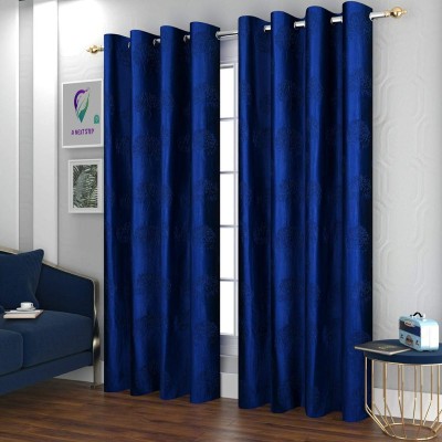 A Next Step 152.4 cm (5 ft) Polyester Blackout Window Curtain (Pack Of 2)(Self Design, Navy Blue)