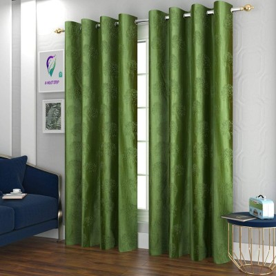 A Next Step 213.36 cm (7 ft) Polyester Blackout Door Curtain (Pack Of 2)(Self Design, Green)