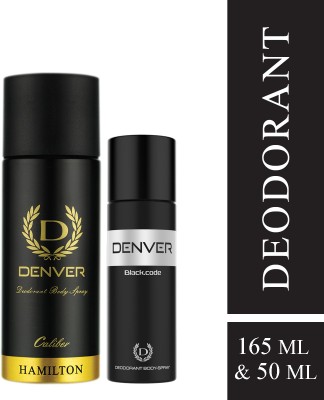 DENVER Caliber 165 Ml & Black Code Nano 50 Ml Deodorant Spray  -  For Men(165 ml, Pack of 2)