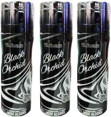 Al Nuaim Black Orchid Long Lasting Perfumed Spray Free From Alcohol Pack of-3 Perfume Body Spray  -  For Men & Women(200 ml, Pack of 3)