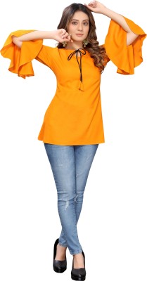 Vaishnavi International Casual Self Design Women Yellow Top