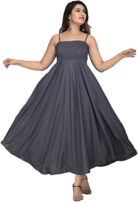 Make my cloth Women Fit and Flare Grey Ankle Length Dress