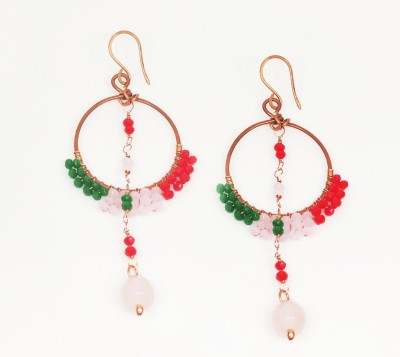 BlingBeautifulAcc Agate Stone Drop Earrings With Multicolored Crystals Copper, Crystal Clip-on Earring, Hoop Earring, Drops & Danglers