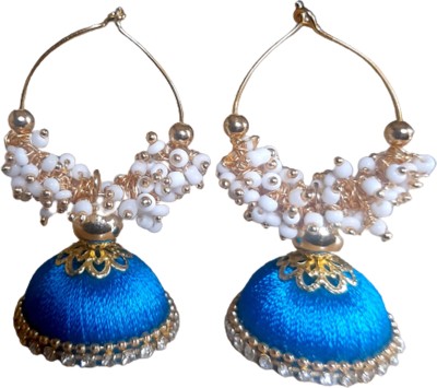 SRI Earring Sky Blue Color Loreal Earrings Latest Design Silk Thread Jhumka Fabric Earring Set