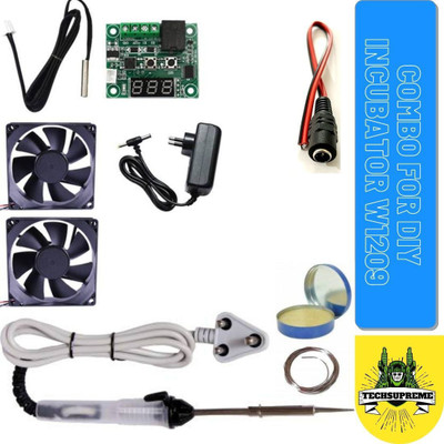 TechSupreme Best Combo for DIY Incubator W1209 12V DC Digital Temperature Controller Board with 12v 2amp Adapter and 3 inch 2 fan 25W Soldering Iron, Soldering Wire, Soldering Paste 1 DC Connecter Electronic Components Electronic Hobby Kit