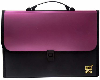 SHB PLASTIC Plastic File Folder F/C Expanding Bag with Handle 5555 (13Folder Pink, Black)(Set Of 1, Pink)