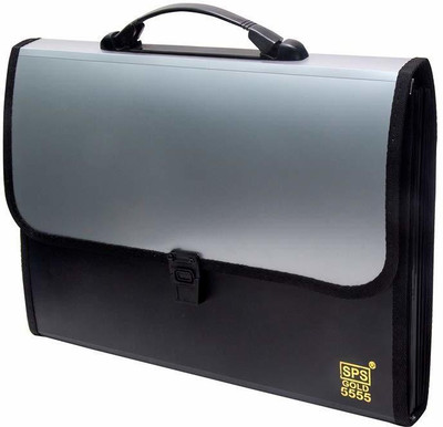 SHB PLASTIC Plastic File Folder F/C Expanding Bag with Handle 5555 (13Folder Grey, Black)(Set Of 1, Grey)