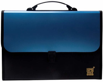 SHB PLASTIC Plastic File Folder F/C Expanding Bag with Handle 5555 (13Folder Blue, Black)(Set Of 1, Blue)
