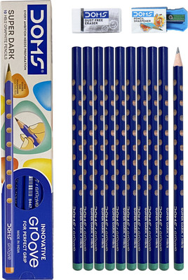 DOMS Graphite Groove Super Dark HB/2 Pencil(Pack of 80)