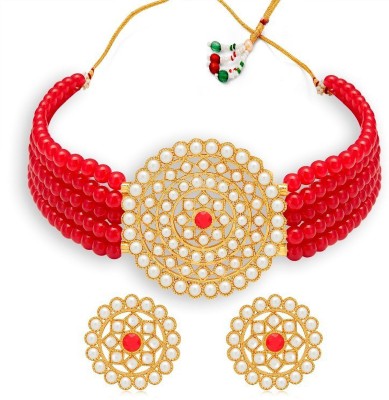 Mani Ratan Art Jewellery Alloy Gold-plated Red, White Jewellery Set(Pack of 1)