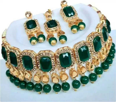 jatin imitation Metal, Stone Gold-plated Gold, Green Jewellery Set(Pack of 1)