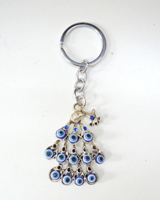 ONRR Collections fengshui keychain evil-eye+peacock pattern/design navy blue coloured Key Chain