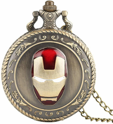 gtrp Ironman face Design Analogue White Round Dial Antique Pocket Watch Keychain Key Chain