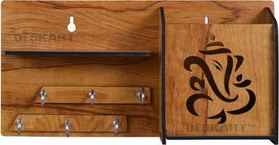 GENIYO Multipurpose Wooden Key Holder With Mobile Stand & Wall Shelf Rack & 6 Key Hooks Wood Key Holder(6 Hooks, Brown)