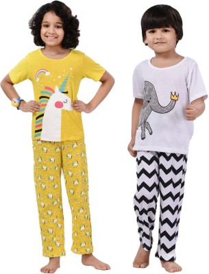 Dreamstory Kids Nightwear Girls Animal Print Cotton Blend(Multicolor Pack of 4)