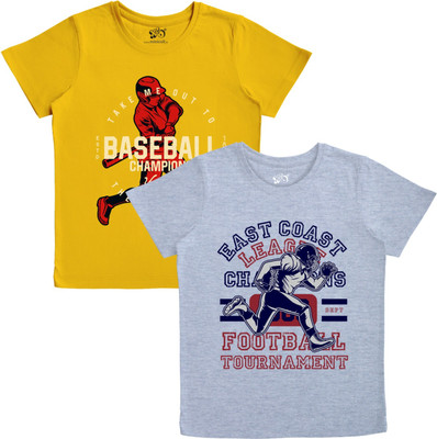 x2o Boys Graphic Print Pure Cotton Regular T Shirt(Yellow, Pack of 2)