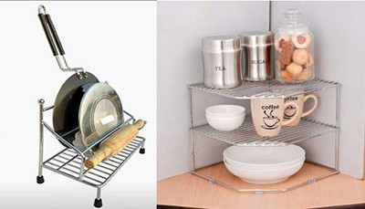 Value Adds Chakla/Belan Kitchen Rack Steel Present a combo pack of stainless steel and rust free corner rack and 4 in 1
