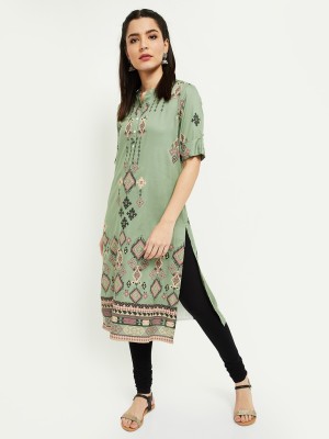 MAX Women Embroidered Straight Kurta(Green)