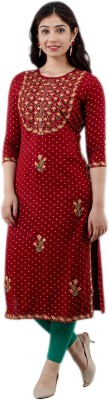 GOMOSWA INTERNATIONAL Women Embroidered A-line Kurta(Maroon)