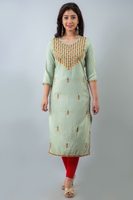 STYLE ANGEL Women Embroidered Straight Kurta(Light Green)