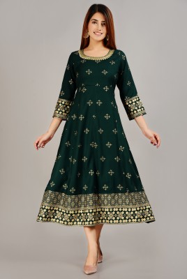 Bairaj Women Printed Anarkali Kurta(Green)