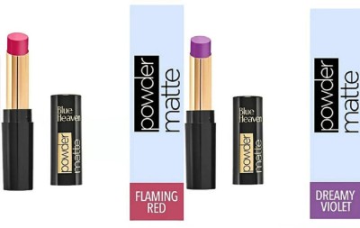 BLUE HEAVEN POWDER MATTE FLAMING RED RM08 (3.5G) +DREAMY VIOLET (3.5g) LIPSTICKS(Red, Purple, 7 g)