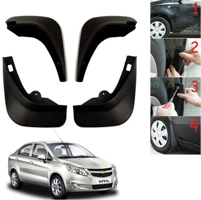 AuTO ADDiCT Front Mud Guard, Rear Mud Guard For Chevrolet Sail NA(Black)