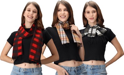 Trendy World Checkered Women Muffler(Pack of 3)