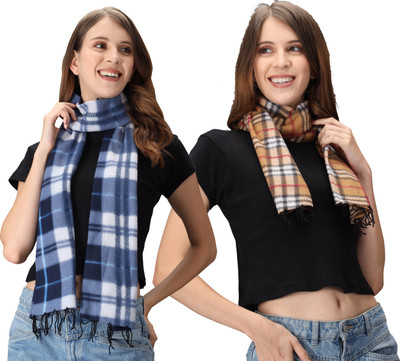 Trendy World Checkered Women Muffler(Pack of 2)