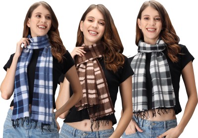 Trendy World Checkered Women Muffler(Pack of 3)