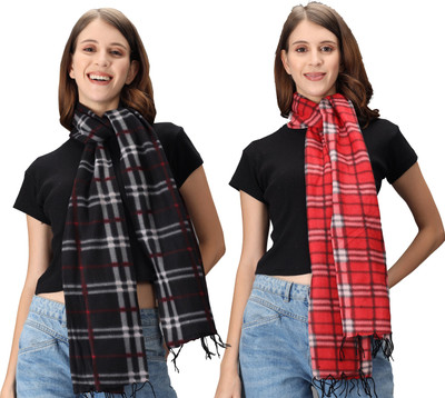 Fit N Fame Checkered Women Muffler(Pack of 2)