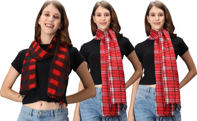 Fit N Fame Checkered Women Muffler(Pack of 3)