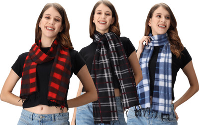 Fit N Fame Checkered Women Muffler(Pack of 3)