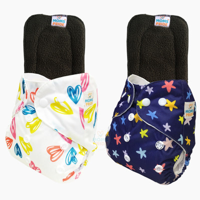 MOM'S PRIDE Reusable Exclusive Pocket Cloth Diapers With Inserts Pack of 2