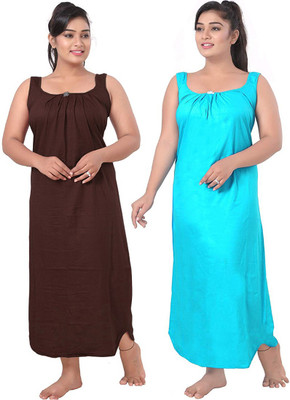 UNIQUE COLLECTONS Women Nighty Set(Brown, Light Blue)