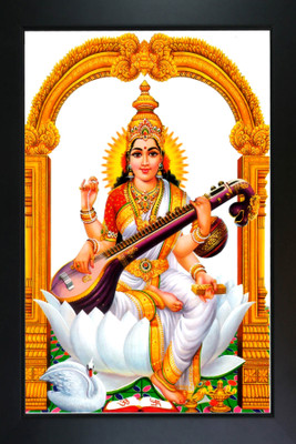RV SALES saraswati mata photo frame for pooja room Digital Reprint 14 inch x 10 inch Painting(With Frame)