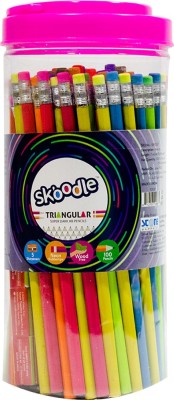 SKOODLE 100 Piece Rubber Tip Polymer Pencils With 5 Sharpners Inside The Jar For Kids and Adults For Sketching & Drawing for Kids, (100 Rubber Tip Polymer Colourful Pencils X 1 Boxes) Pencil(Multicolor)